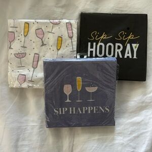 Sip Happens Party Napkins Set - Black, White, Purple